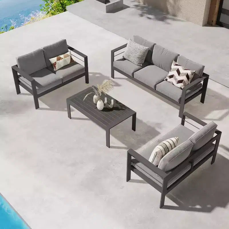 Heynemo – Ensemble de meubles de patio extérieurs en aluminium, canapé modulaire d'extérieur en métal avec coussin de 12,7 cm et table basse pour balcon, jardin