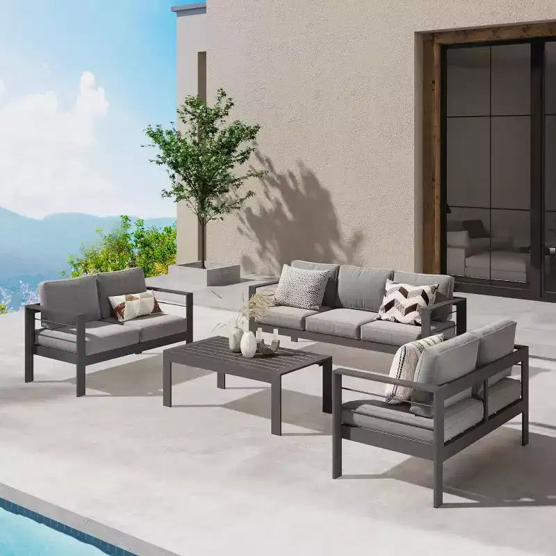 Heynemo – Ensemble de meubles de patio extérieurs en aluminium, canapé modulaire d'extérieur en métal avec coussin de 12,7 cm et table basse pour balcon, jardin