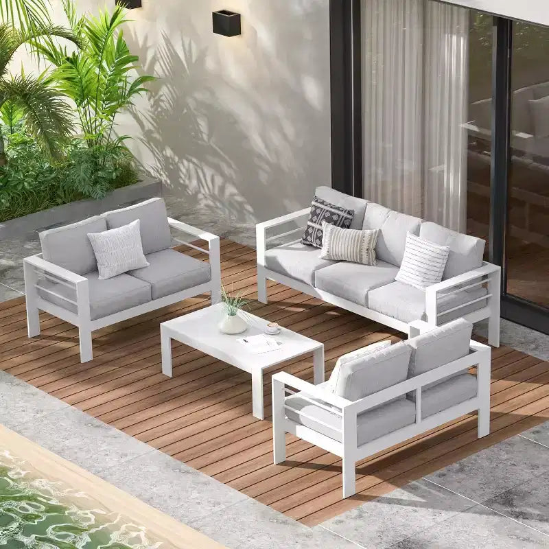 Heynemo – Ensemble de meubles de patio extérieurs en aluminium, canapé modulaire d'extérieur en métal avec coussin de 12,7 cm et table basse pour balcon, jardin