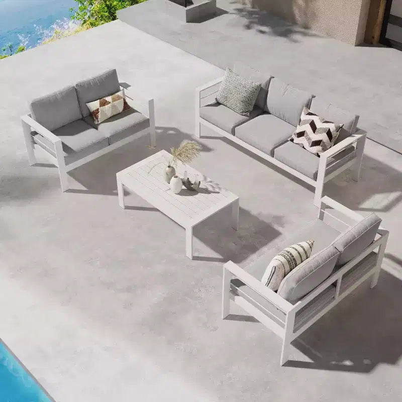 Heynemo – Ensemble de meubles de patio extérieurs en aluminium, canapé modulaire d'extérieur en métal avec coussin de 12,7 cm et table basse pour balcon, jardin