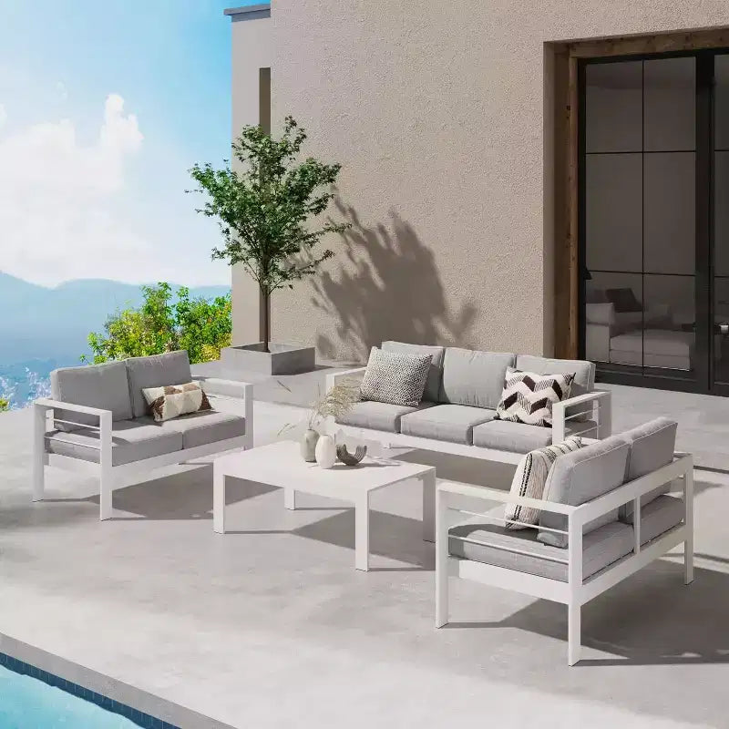 Heynemo – Ensemble de meubles de patio extérieurs en aluminium, canapé modulaire d'extérieur en métal avec coussin de 12,7 cm et table basse pour balcon, jardin