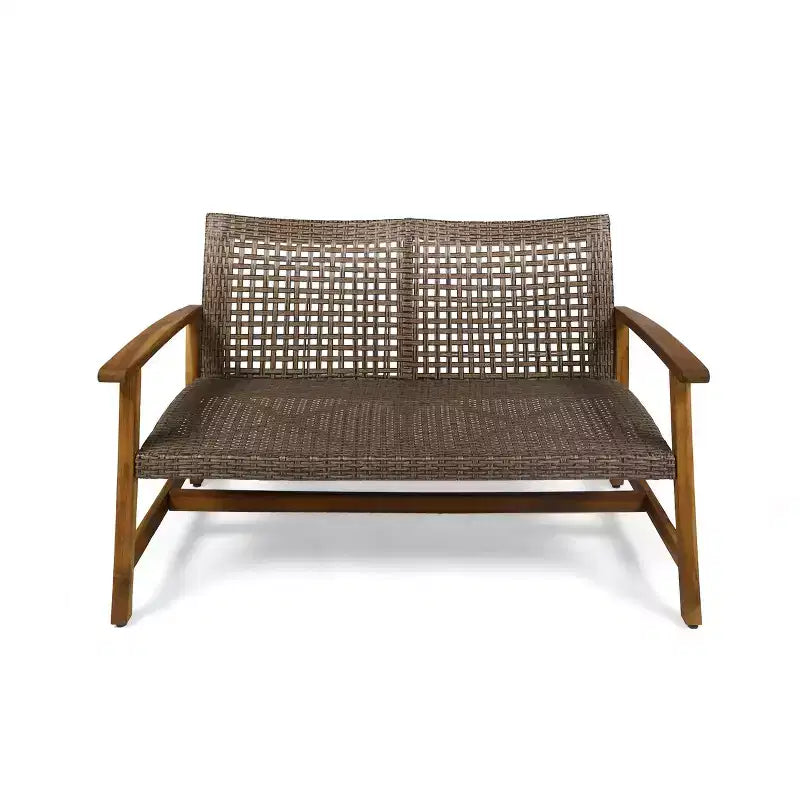 Christopher Knight Home Hampton Ensemble de canapé deux places et table basse d'extérieur en bois d'acacia et osier