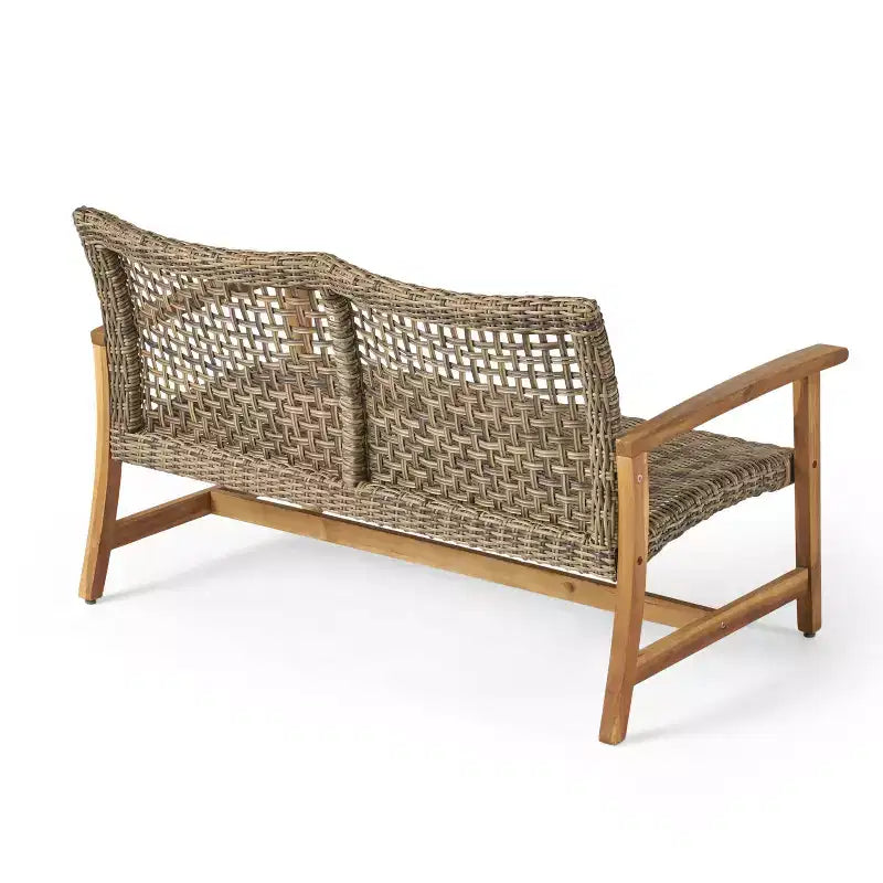 Christopher Knight Home Hampton Ensemble de canapé deux places et table basse d'extérieur en bois d'acacia et osier
