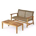Christopher Knight Home Hampton Outdoor Acacia Wood and Wicker Loveseat and Coffee Table Set