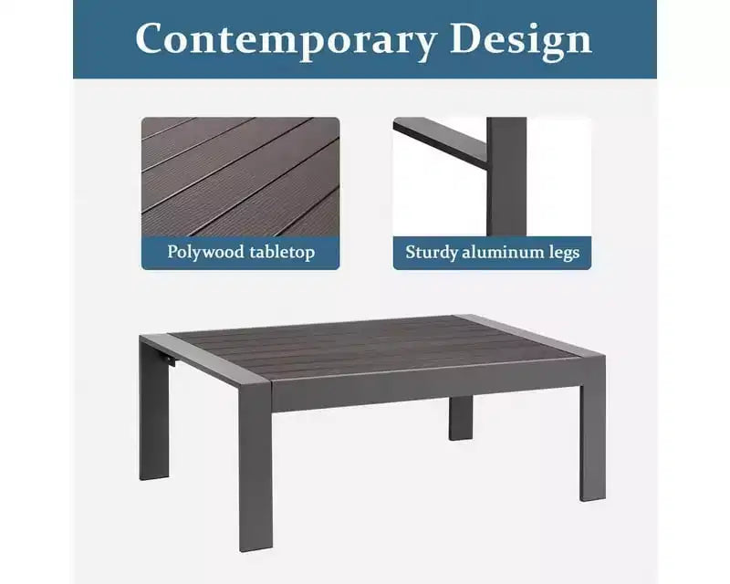 Heynemo Ensembles de canapés de jardin en aluminium 7 places, ensembles de fauteuils sectionnels modernes d'extérieur en métal avec coussins