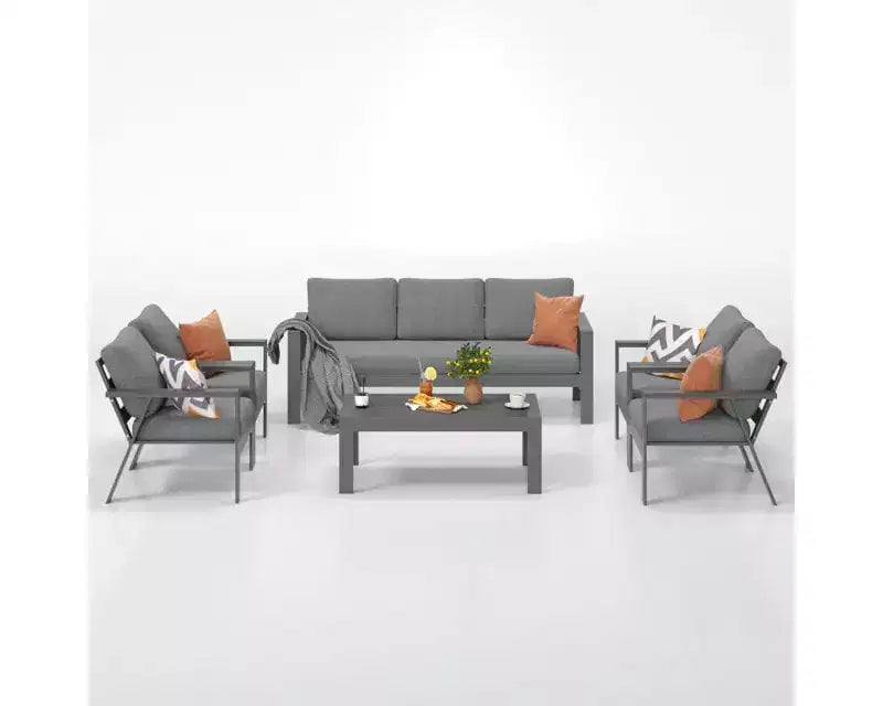Heynemo Ensembles de canapés de jardin en aluminium 7 places, ensembles de fauteuils sectionnels modernes d'extérieur en métal avec coussins