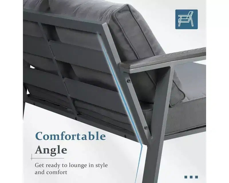 Heynemo Ensembles de canapés de jardin en aluminium 7 places, ensembles de fauteuils sectionnels modernes d'extérieur en métal avec coussins