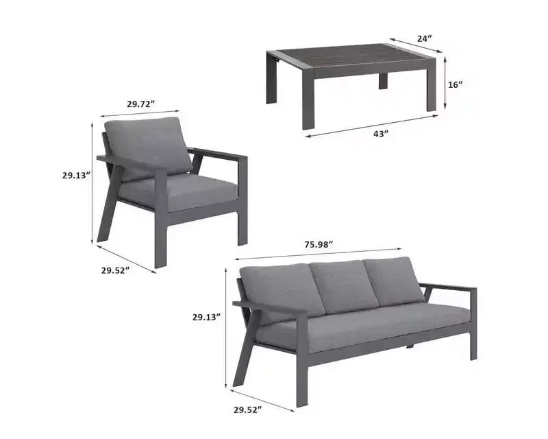 Heynemo Ensembles de canapés de jardin en aluminium 7 places, ensembles de fauteuils sectionnels modernes d'extérieur en métal avec coussins