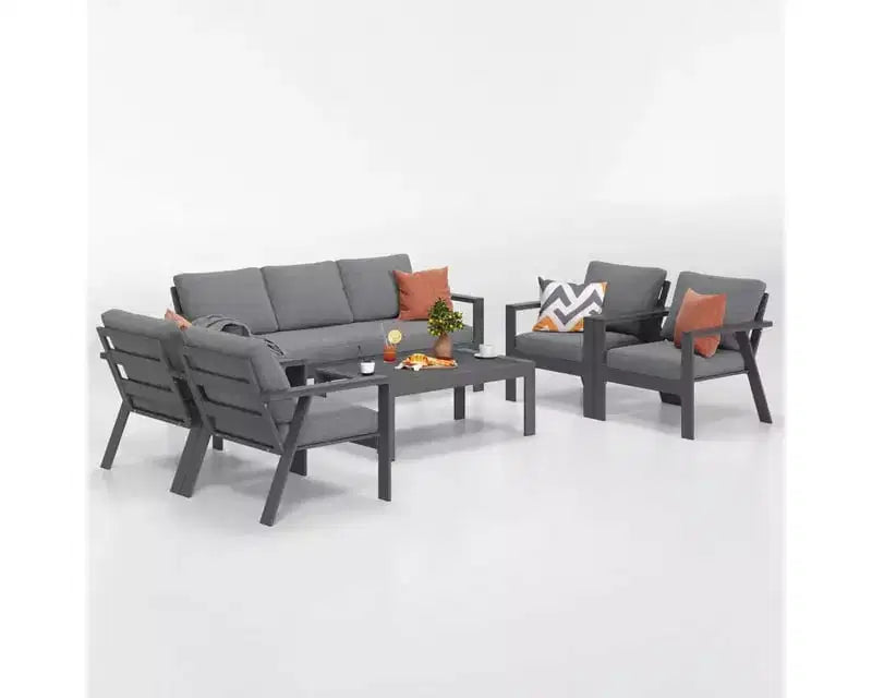 Heynemo Ensembles de canapés de jardin en aluminium 7 places, ensembles de fauteuils sectionnels modernes d'extérieur en métal avec coussins