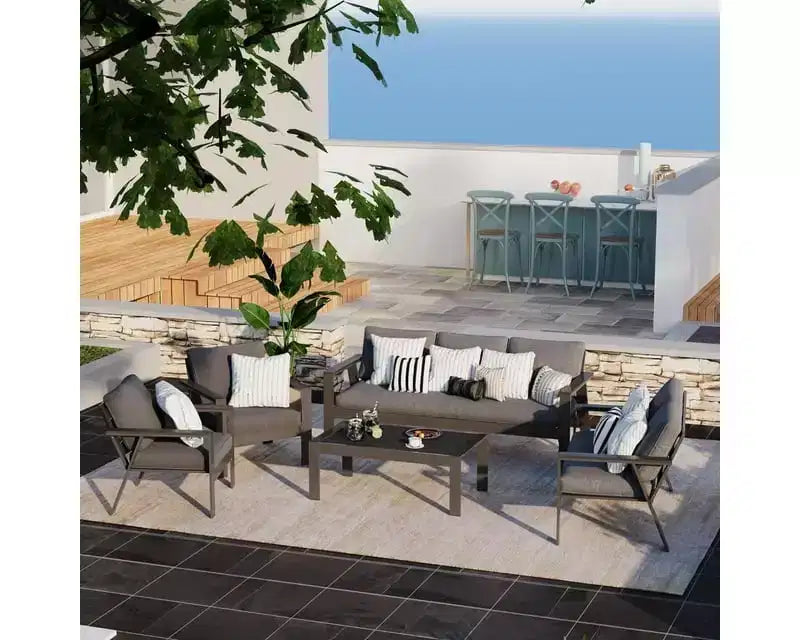 Heynemo Ensembles de canapés de jardin en aluminium 7 places, ensembles de fauteuils sectionnels modernes d'extérieur en métal avec coussins