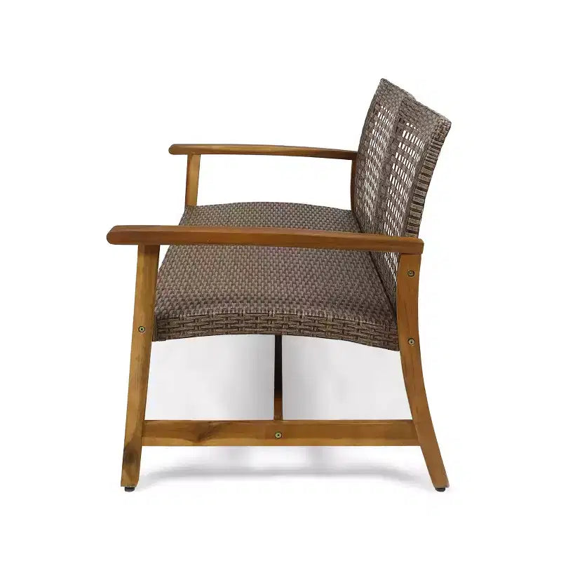 Christopher Knight Home Ensemble de conversation Augusta en bois d'acacia et osier d'extérieur 6 places avec foyer