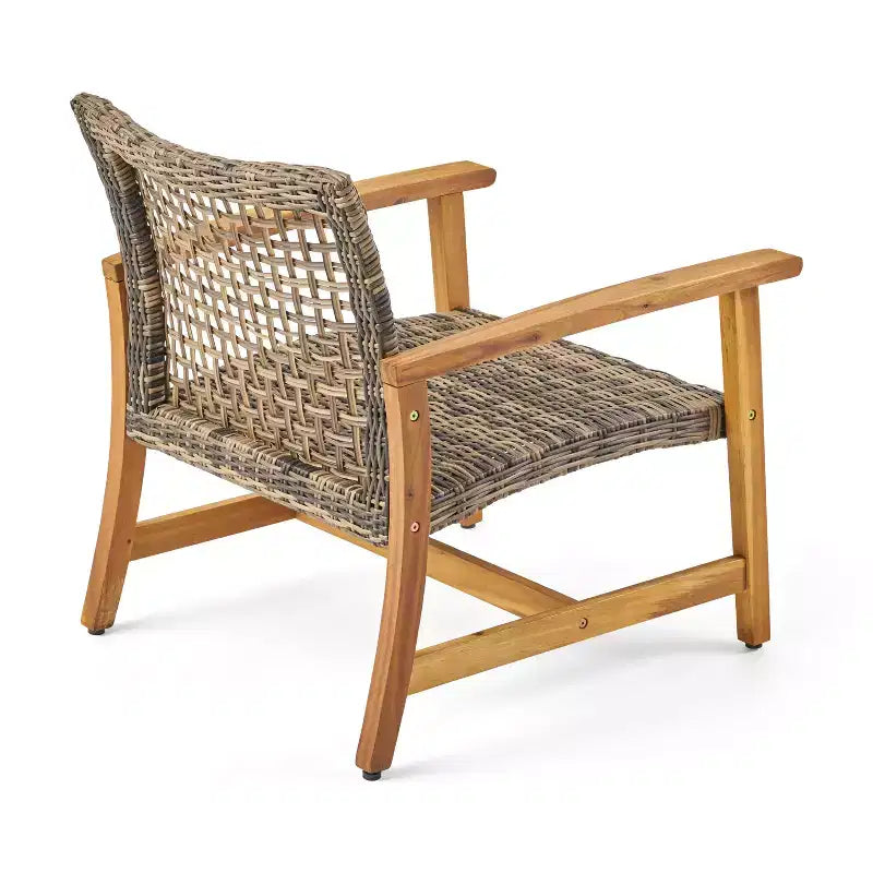 Christopher Knight Home Ensemble de conversation Augusta en bois d'acacia et osier d'extérieur 6 places avec foyer