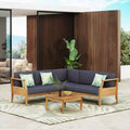 Christopher Knight Home Bianca Outdoor Acacia Wood 5 Seater Sectional Chat Set with Cushions, Teak/Dark Gray