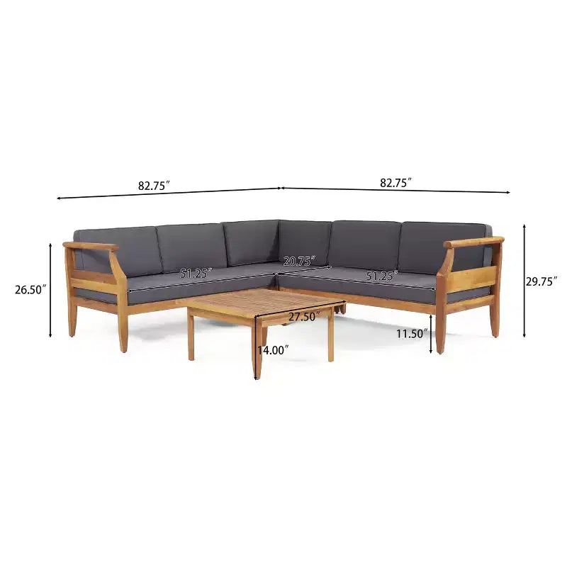 Christopher Knight Home Bianca Ensemble de conversation sectionnel 5 places en bois d'acacia pour extérieur avec coussins, teck/gris foncé