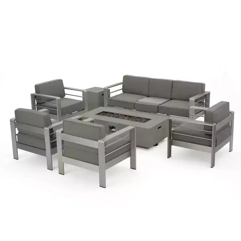 Christopher Knight Home Cape Coral Salon de jardin 7 places en aluminium avec foyer