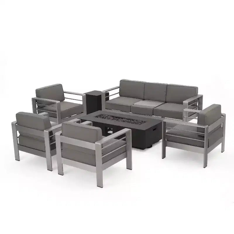 Christopher Knight Home Cape Coral Salon de jardin 7 places en aluminium avec foyer