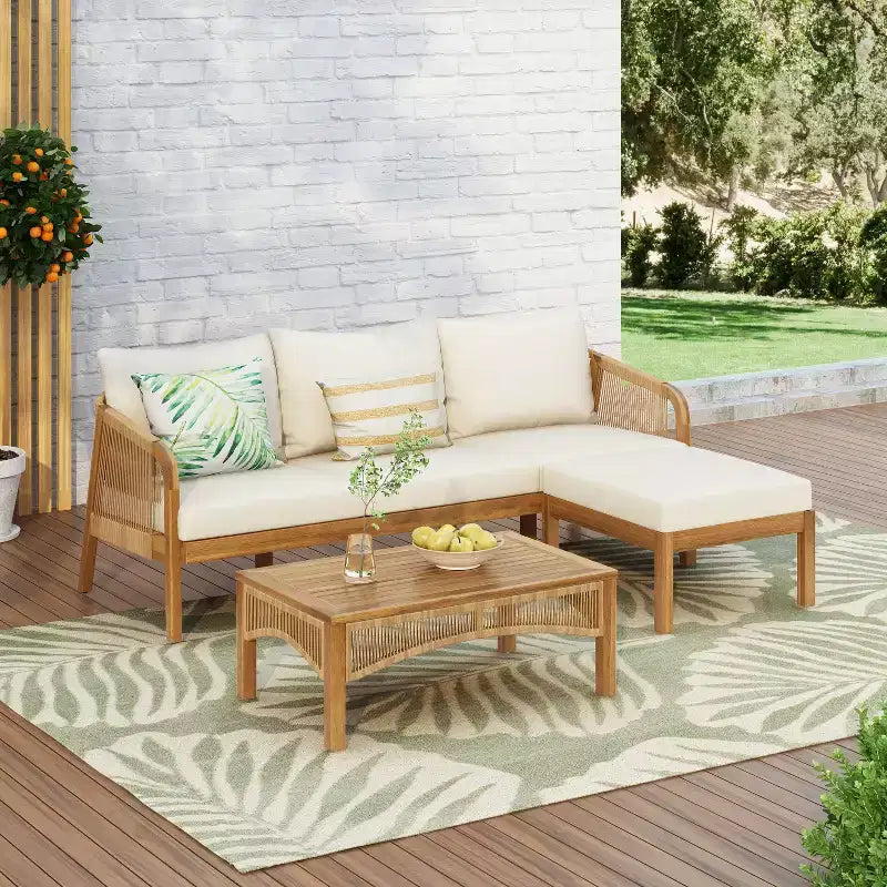 Christopher Knight Home Preston Outdoor Acacia Wood and Wicker 4 Seater Chat Set with Cushions