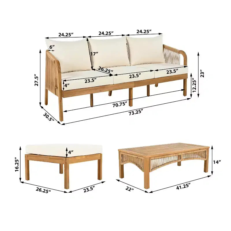 Christopher Knight Home Preston, ensemble de conversation d'extérieur 4 places en bois d'acacia et osier avec coussins