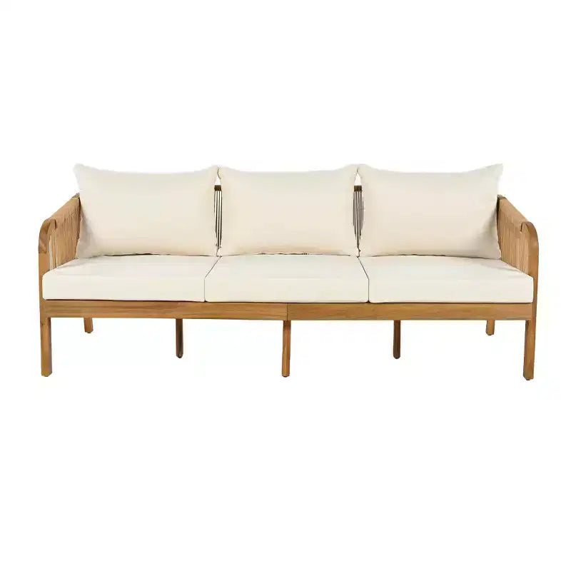 Christopher Knight Home Preston, ensemble de conversation d'extérieur 4 places en bois d'acacia et osier avec coussins
