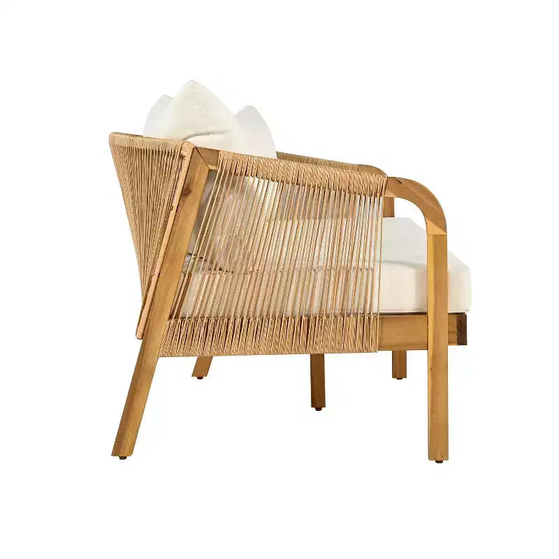 Christopher Knight Home Preston, ensemble de conversation d'extérieur 4 places en bois d'acacia et osier avec coussins