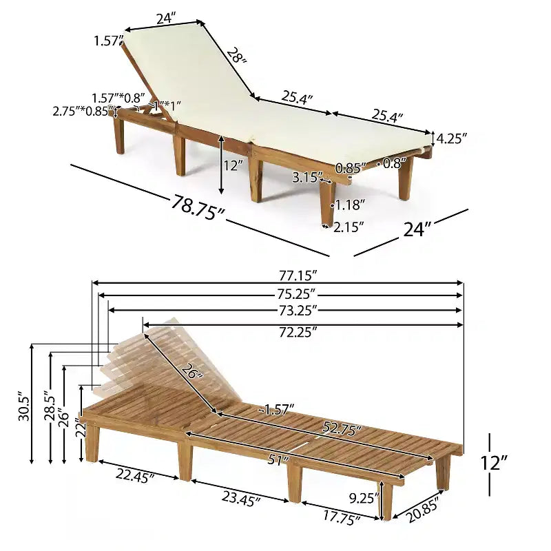 Christopher Knight Home Alisa Salon de jardin 3 pièces en bois d'acacia avec chaises longues sans accoudoirs réglables et coussins