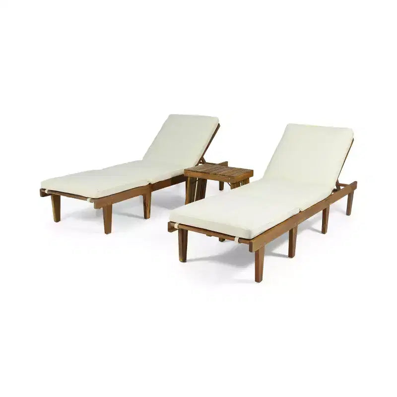 Christopher Knight Home Alisa Salon de jardin 3 pièces en bois d'acacia avec chaises longues sans accoudoirs réglables et coussins