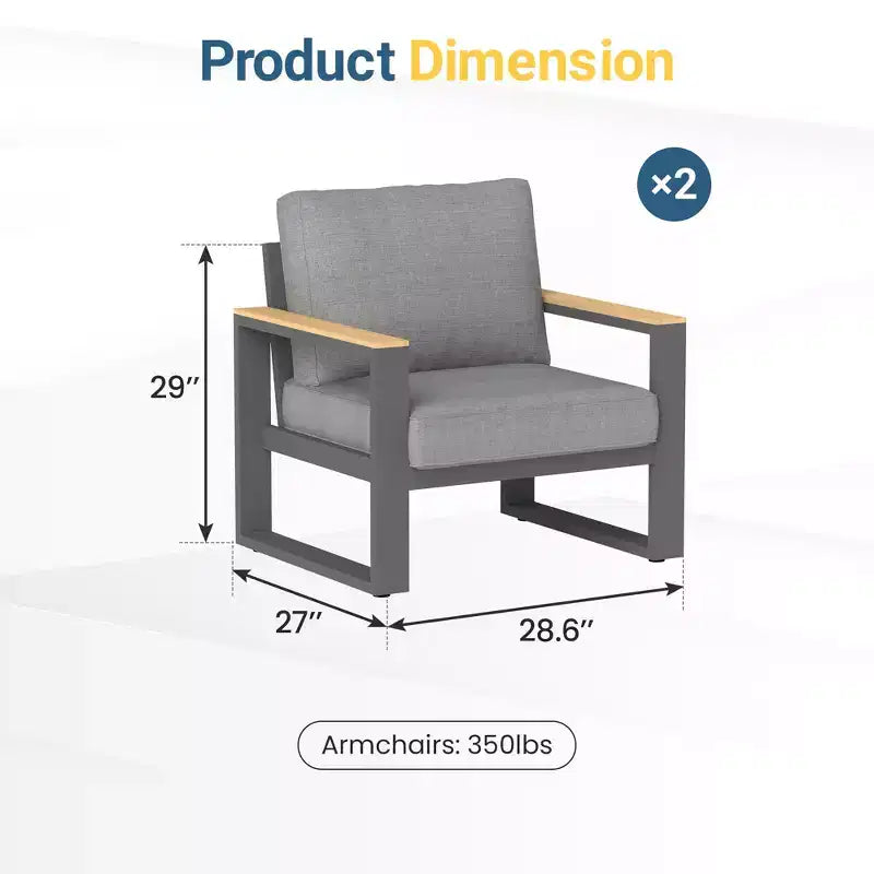 Fauteuil d'extérieur en aluminium Heynemo, 2 pièces, fauteuil simple en métal toutes saisons pour patio, ensemble de conversation pour porche, jardin et arrière-cour