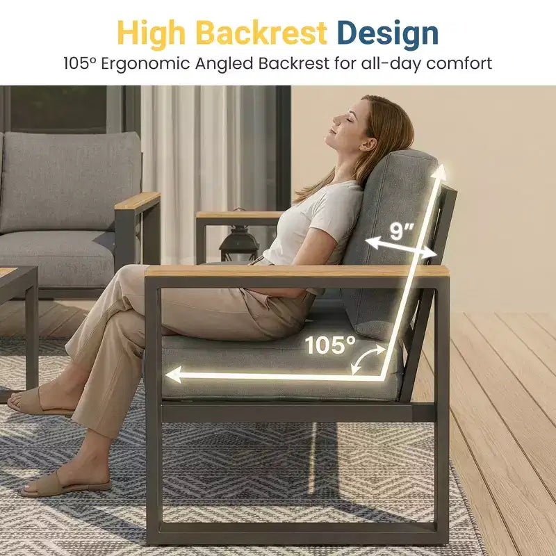 Fauteuil d'extérieur en aluminium Heynemo, 2 pièces, fauteuil simple en métal toutes saisons pour patio, ensemble de conversation pour porche, jardin et arrière-cour