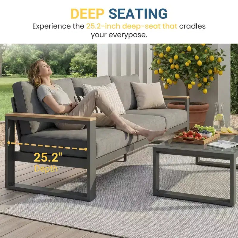 Fauteuil d'extérieur en aluminium Heynemo, 2 pièces, fauteuil simple en métal toutes saisons pour patio, ensemble de conversation pour porche, jardin et arrière-cour