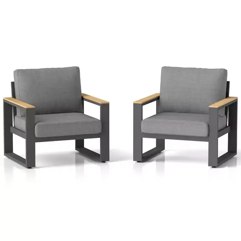 Fauteuil d'extérieur en aluminium Heynemo, 2 pièces, fauteuil simple en métal toutes saisons pour patio, ensemble de conversation pour porche, jardin et arrière-cour