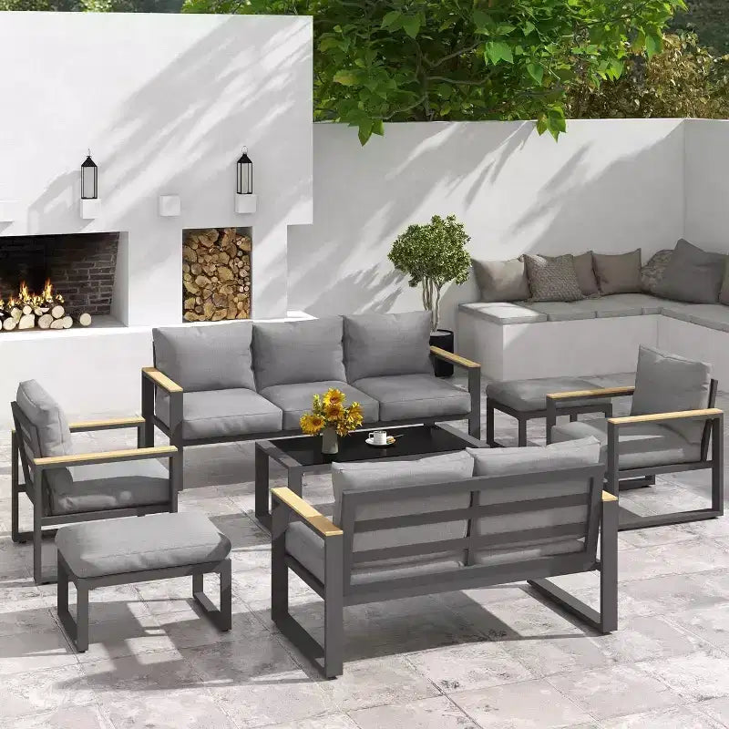 Fauteuil d'extérieur en aluminium Heynemo, 2 pièces, fauteuil simple en métal toutes saisons pour patio, ensemble de conversation pour porche, jardin et arrière-cour