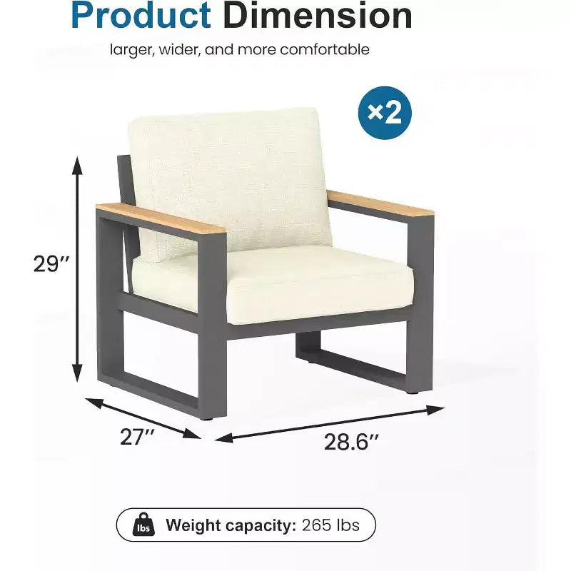 Fauteuil d'extérieur en aluminium Heynemo, 2 pièces, fauteuil simple en métal toutes saisons pour patio, ensemble de conversation pour porche, jardin et arrière-cour