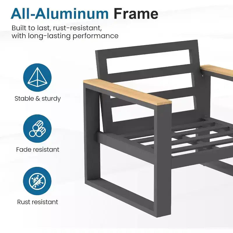 Fauteuil d'extérieur en aluminium Heynemo, 2 pièces, fauteuil simple en métal toutes saisons pour patio, ensemble de conversation pour porche, jardin et arrière-cour