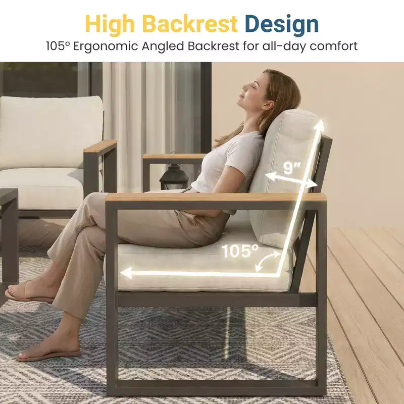 Fauteuil d'extérieur en aluminium Heynemo, 2 pièces, fauteuil simple en métal toutes saisons pour patio, ensemble de conversation pour porche, jardin et arrière-cour