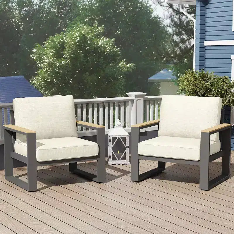 Fauteuil d'extérieur en aluminium Heynemo, 2 pièces, fauteuil simple en métal toutes saisons pour patio, ensemble de conversation pour porche, jardin et arrière-cour
