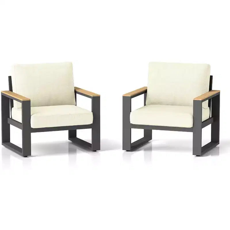 Fauteuil d'extérieur en aluminium Heynemo, 2 pièces, fauteuil simple en métal toutes saisons pour patio, ensemble de conversation pour porche, jardin et arrière-cour