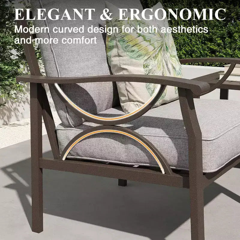 Ensemble de mobilier de jardin Heynemo, ensemble de conversation de 4 pièces avec table basse, ensemble de mobilier en métal pour véranda, cour arrière, jardin, café