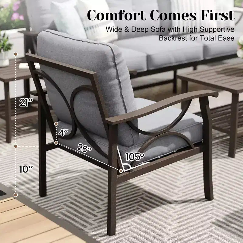Ensemble de mobilier de jardin Heynemo, ensemble de conversation de 4 pièces avec table basse, ensemble de mobilier en métal pour véranda, cour arrière, jardin, café