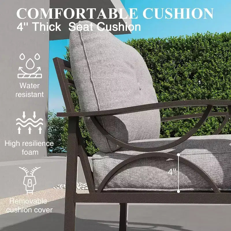 Ensemble de mobilier de jardin Heynemo, ensemble de conversation de 4 pièces avec table basse, ensemble de mobilier en métal pour véranda, cour arrière, jardin, café
