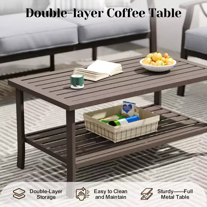 Ensemble de mobilier de jardin Heynemo, ensemble de conversation de 4 pièces avec table basse, ensemble de mobilier en métal pour véranda, cour arrière, jardin, café