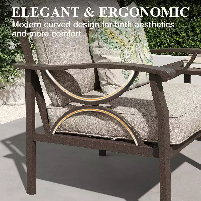 Ensemble de mobilier de jardin Heynemo, ensemble de conversation de 4 pièces avec table basse, ensemble de mobilier en métal pour véranda, cour arrière, jardin, café