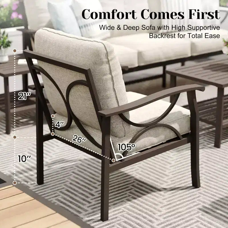 Ensemble de mobilier de jardin Heynemo, ensemble de conversation de 4 pièces avec table basse, ensemble de mobilier en métal pour véranda, cour arrière, jardin, café