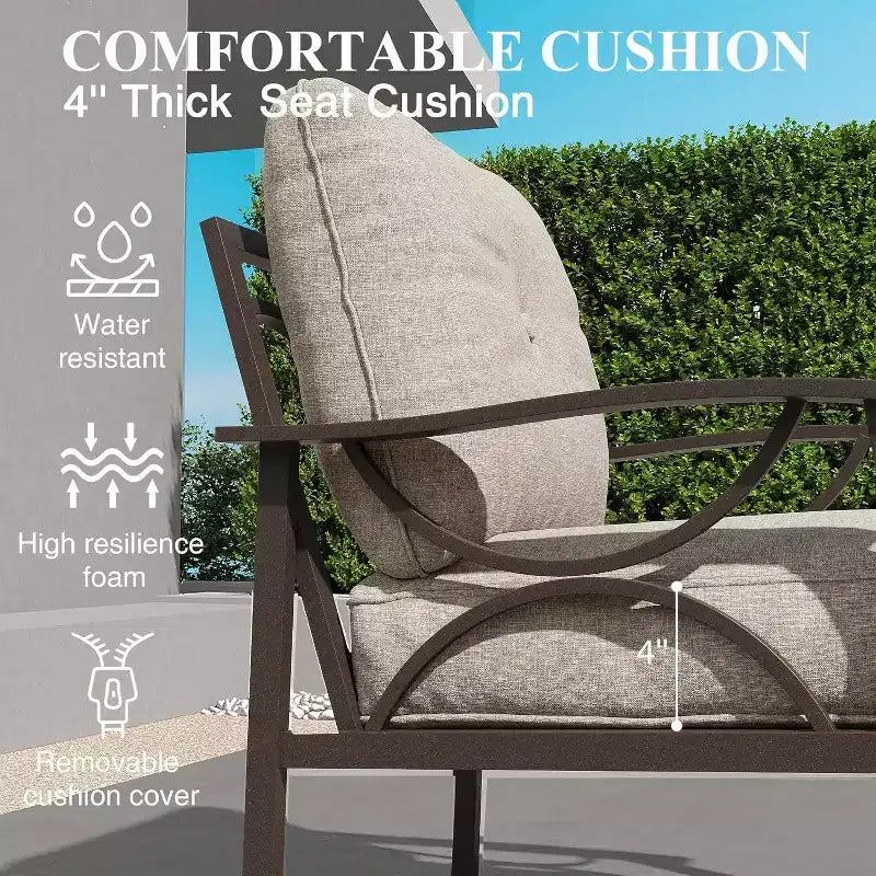 Ensemble de mobilier de jardin Heynemo, ensemble de conversation de 4 pièces avec table basse, ensemble de mobilier en métal pour véranda, cour arrière, jardin, café