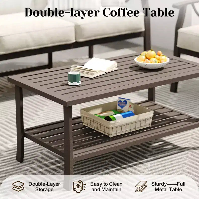Ensemble de mobilier de jardin Heynemo, ensemble de conversation de 4 pièces avec table basse, ensemble de mobilier en métal pour véranda, cour arrière, jardin, café