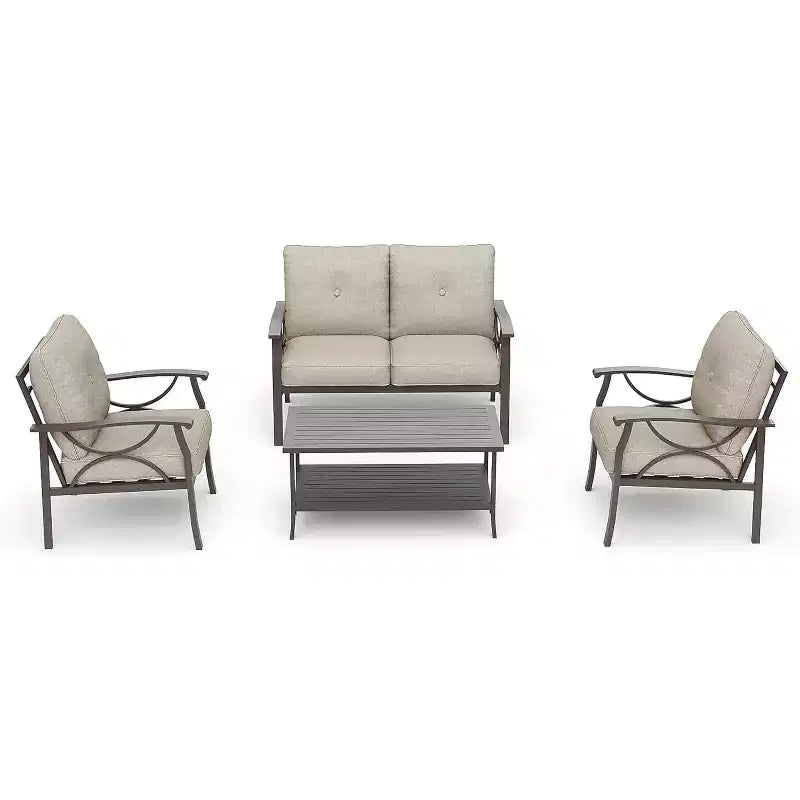 Ensemble de mobilier de jardin Heynemo, ensemble de conversation de 4 pièces avec table basse, ensemble de mobilier en métal pour véranda, cour arrière, jardin, café