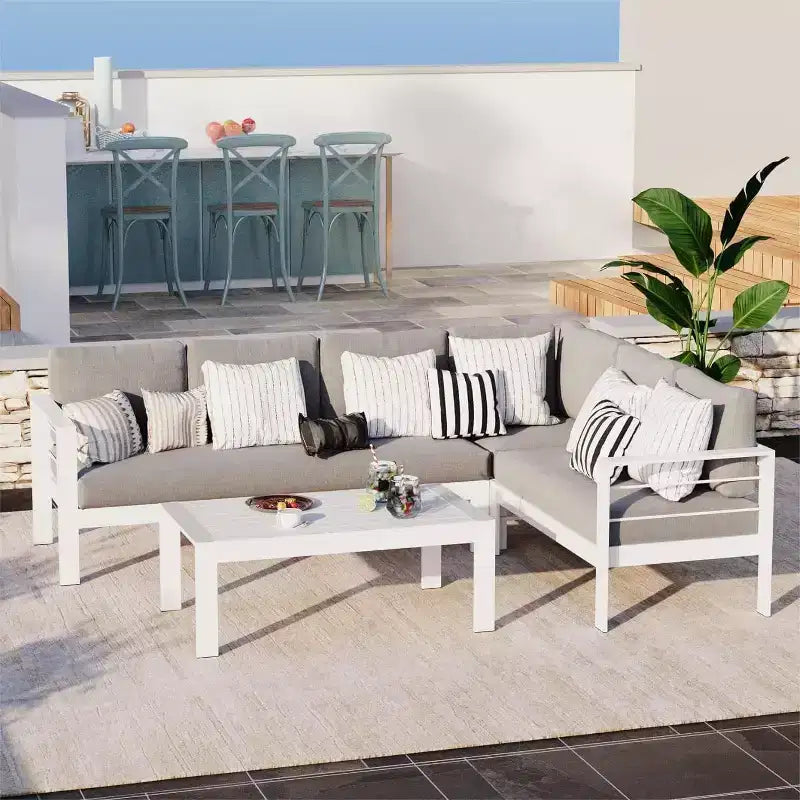 Heynemo Aluminum Patio Furniture Set with Coffee Table, Modern Outdoor Furniture Couch with Water-Resistant Cushion for Balcony Backyard