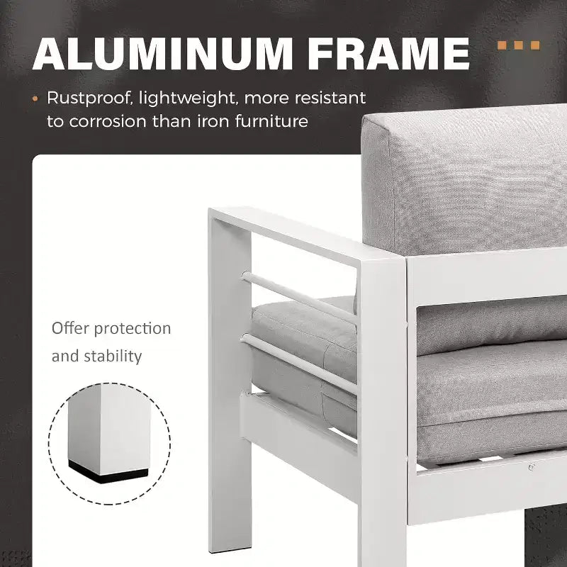 Heynemo Ensemble mobilier de patio en aluminium avec table basse, Canapé d'extérieur moderne avec coussins résistants à l'eau pour balcon et jardin