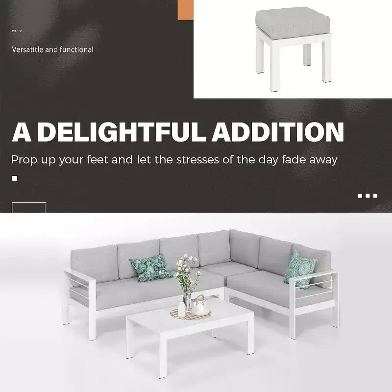 Heynemo Ensemble mobilier de patio en aluminium avec table basse, Canapé d'extérieur moderne avec coussins résistants à l'eau pour balcon et jardin