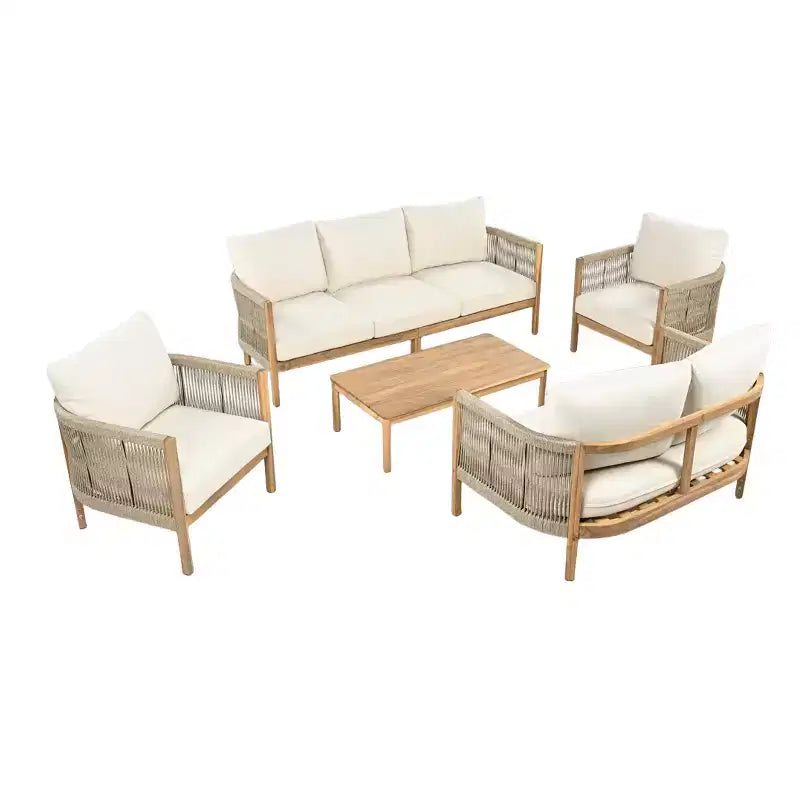Christopher Knight Home Naveed Ensemble de 5 pièces de salon de jardin en bois d'acacia tressé avec coussins