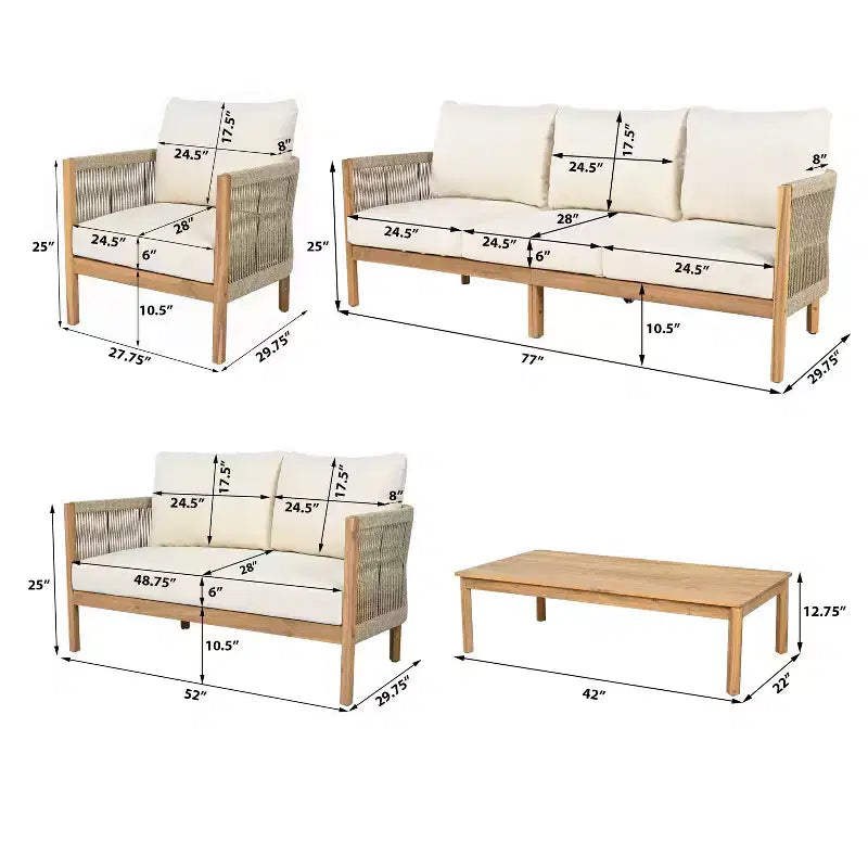 Christopher Knight Home Naveed Ensemble de 5 pièces de salon de jardin en bois d'acacia tressé avec coussins